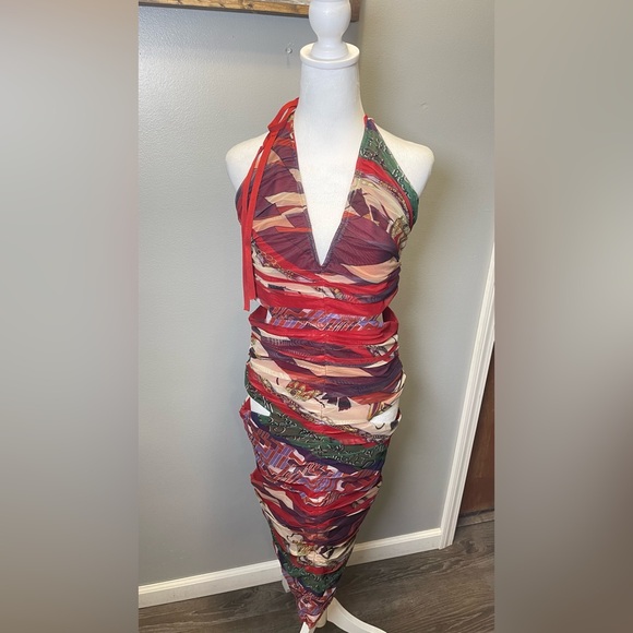 AKIRA Dresses & Skirts - Akira Women's Abstract Print Cutout Midi Dress‎ Multicolor Size XL